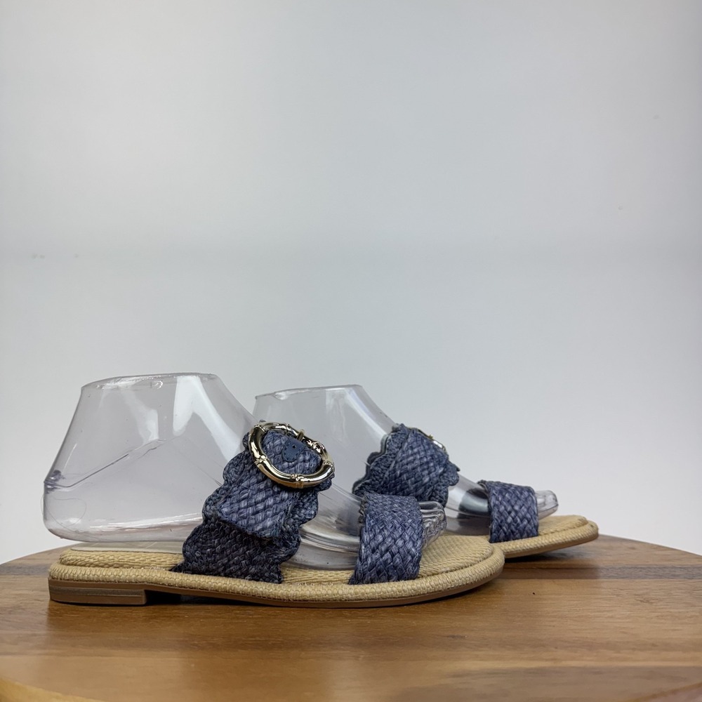 New Womens Dolce Vita Alroy Blue Woven Buckle Casual Slide Sandals Size 5 M NWOB